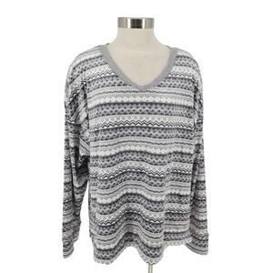 Nautica Silky Fleece Pajama Top Gray Fair Isle Long Sleeve V Neck 2XL